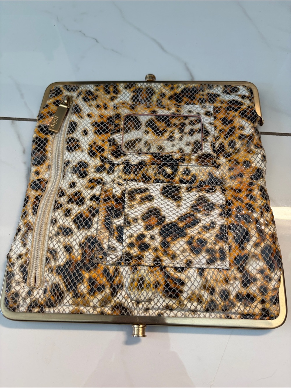 HOBO Leopard Print Frame wallet - Gold Trim